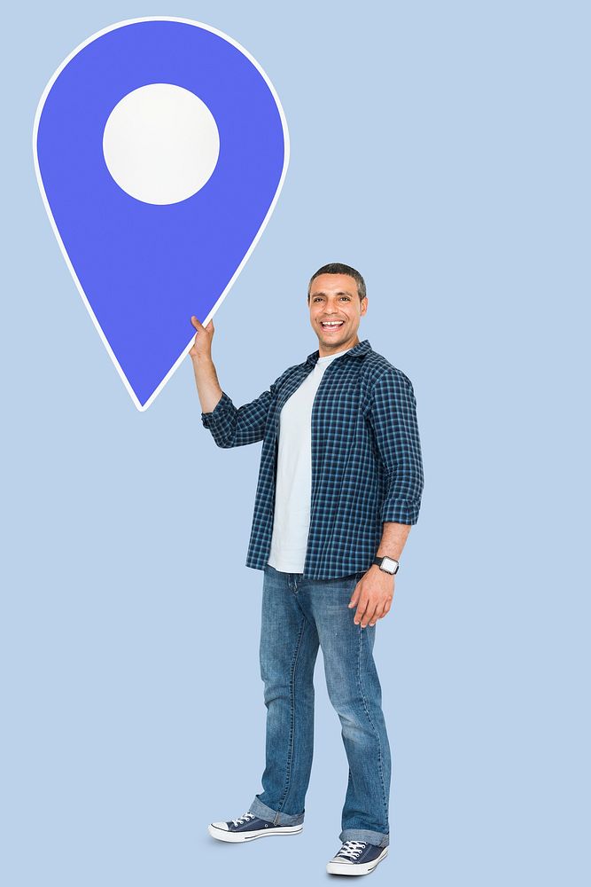 Man holding a location pin symbol