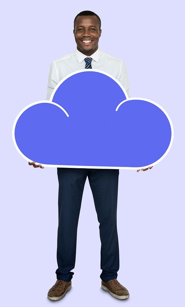 Man holding a cloud network icon