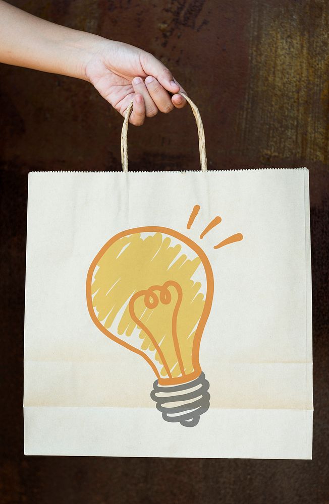 Light bulb drawing on a paper bag