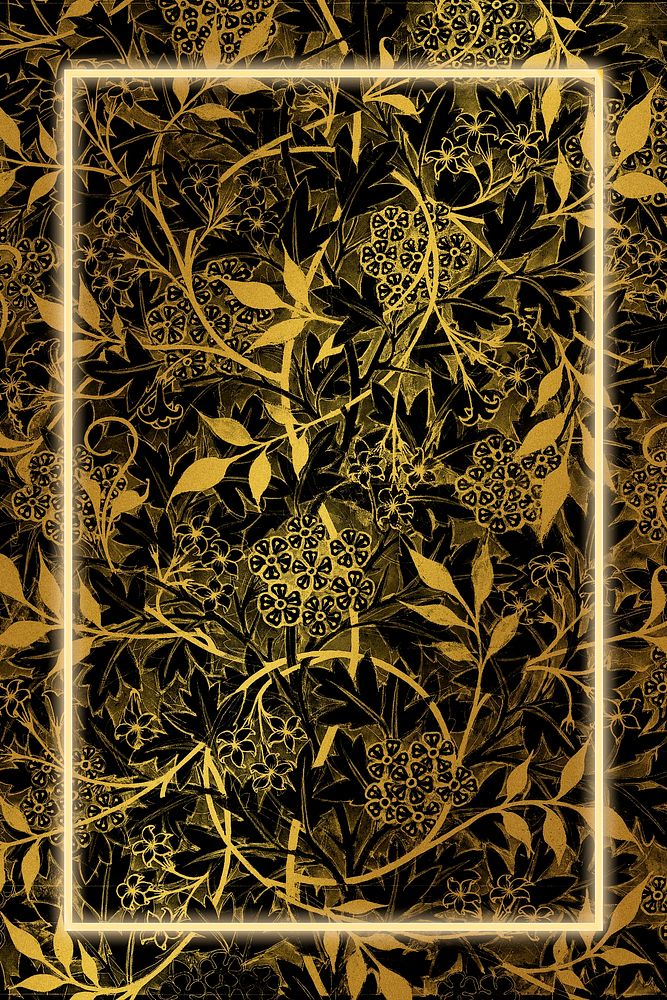 Luxury botanical frame pattern psd frame remix from artwork by William Morris