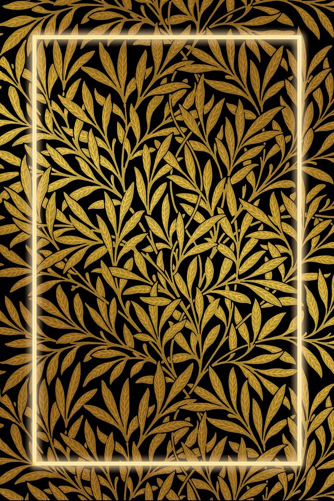 Gold leaf frame pattern psd remix from artwork by William Morris