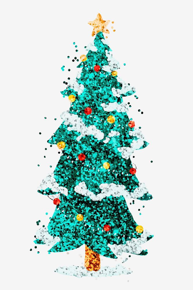 Glitter green Christmas tree vector hand drawn