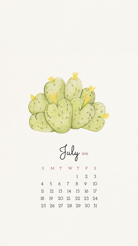 Calendar 2021 July printable template phone wallpaper vector 