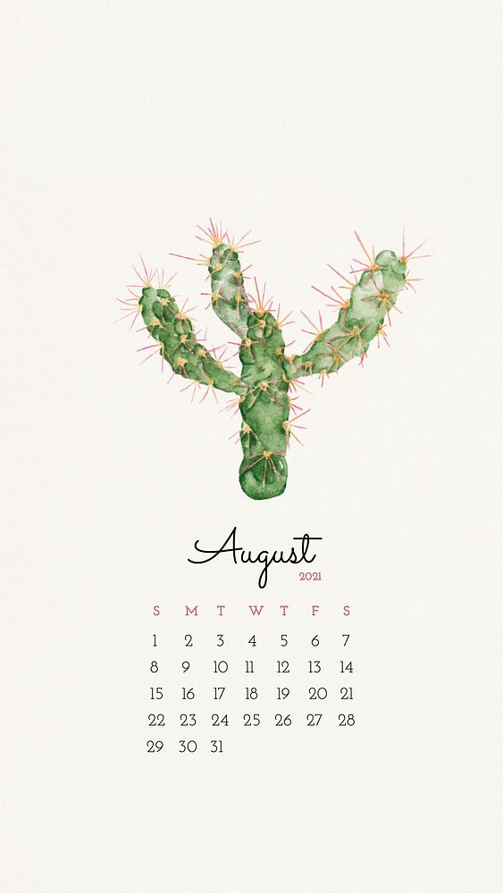 Calendar 2021 August printable template phone wallpaper vector 