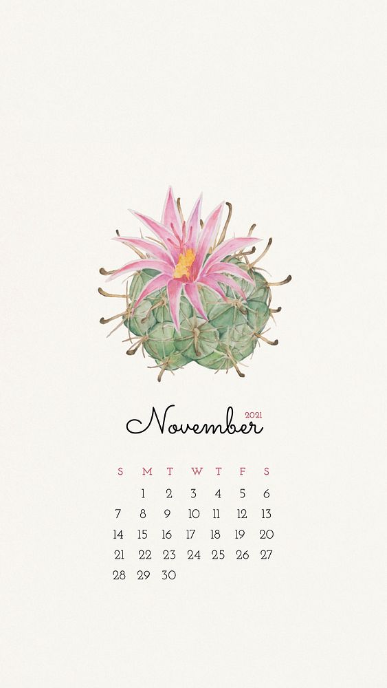Calendar 2021 November printable template phone wallpaper vector 