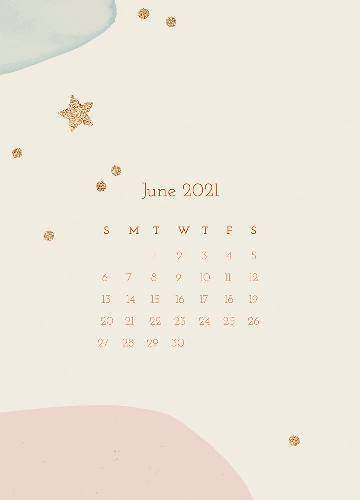 Calendar 2021 June printable with abstract watercolor background