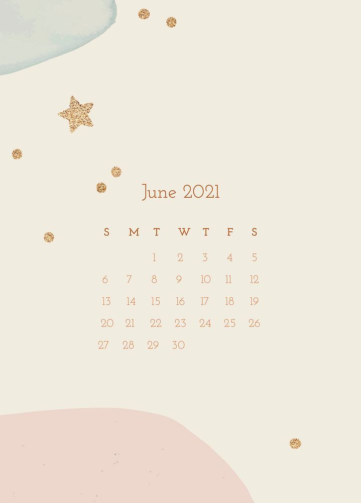 Calendar 2021 June editable template psd cute pattern background