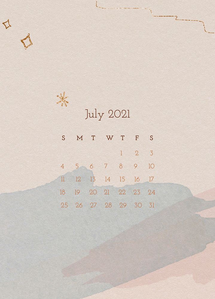 Calendar 2021 July printable with abstract watercolor background