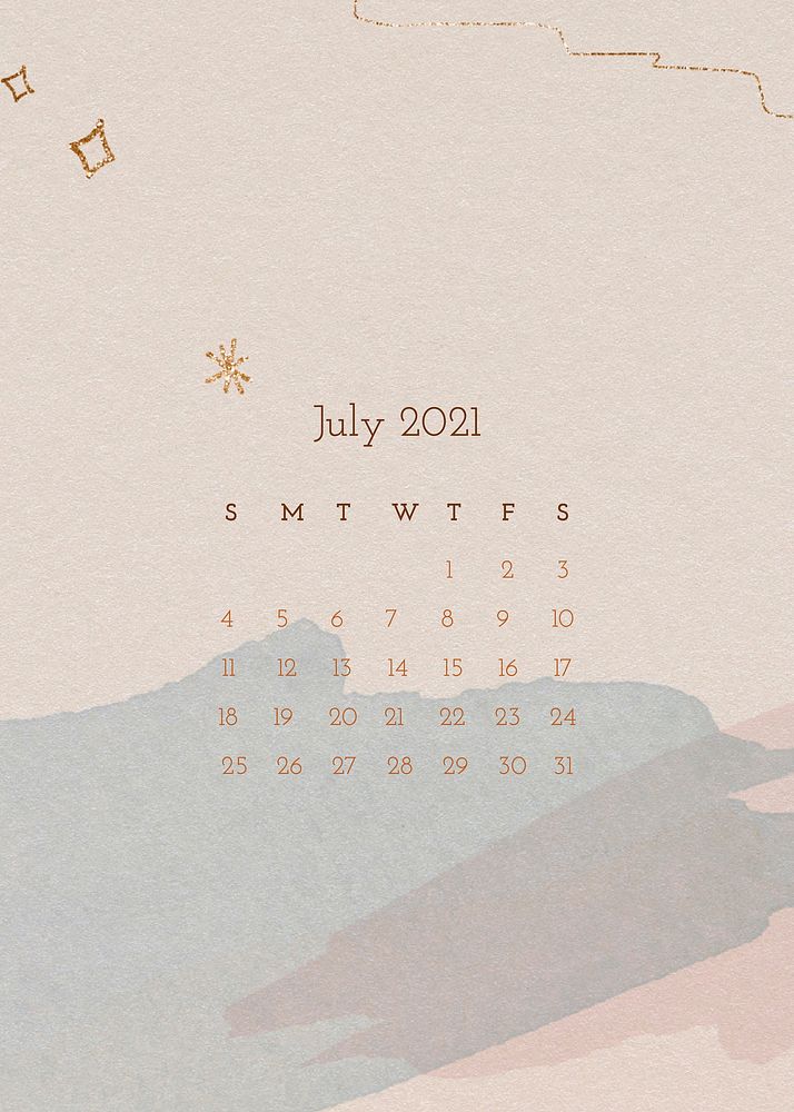 July 2021 calendar editable template vector with watercolor paper texture