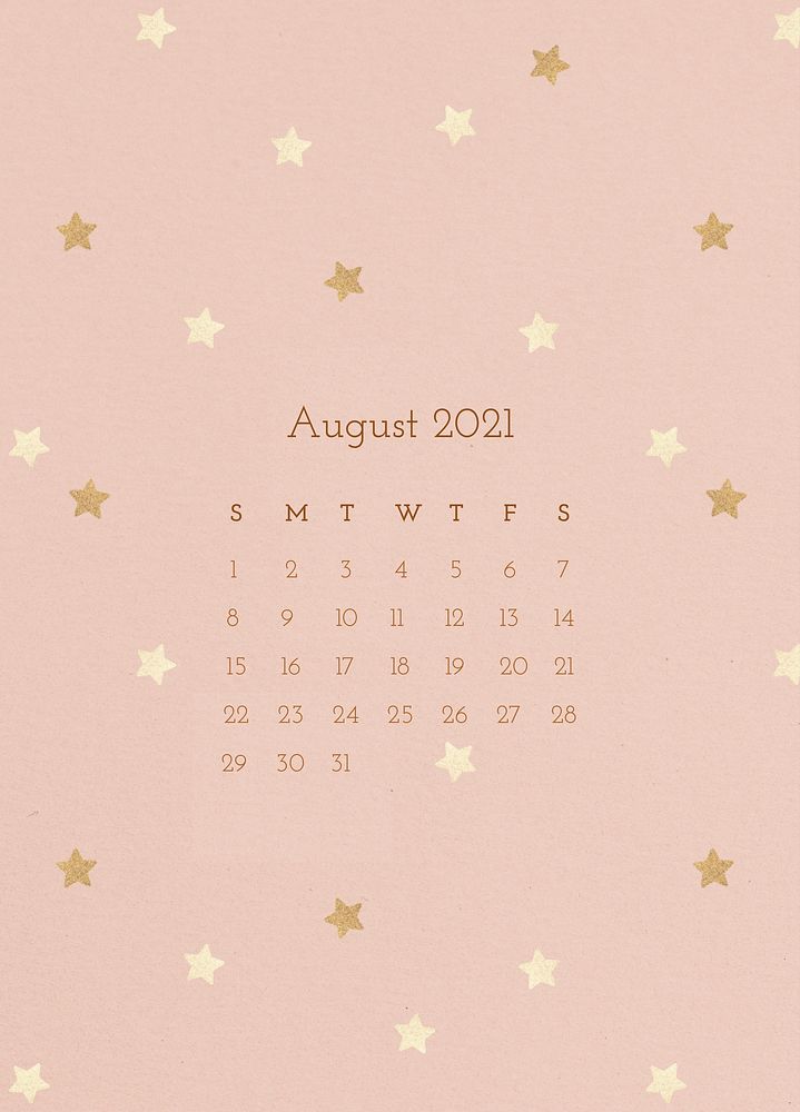 Calendar 2021 August editable template psd cute pattern background