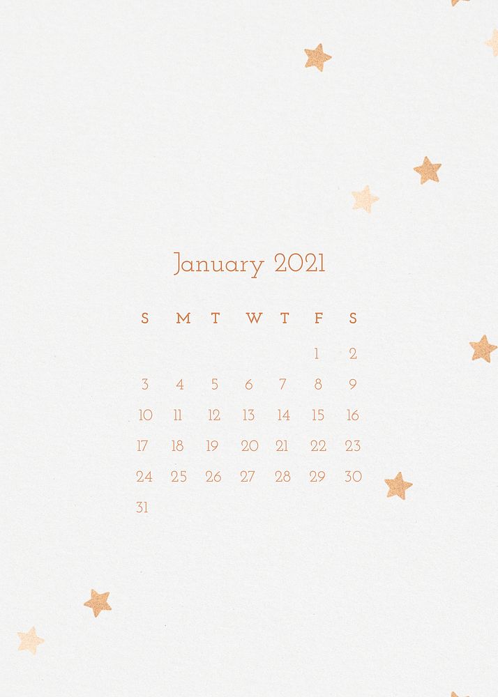 January 2021 calendar editable template vector with watercolor paper texture