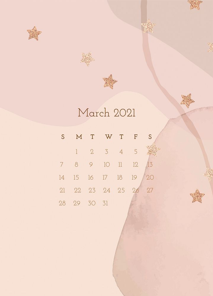 Calendar 2021 March printable with abstract watercolor background