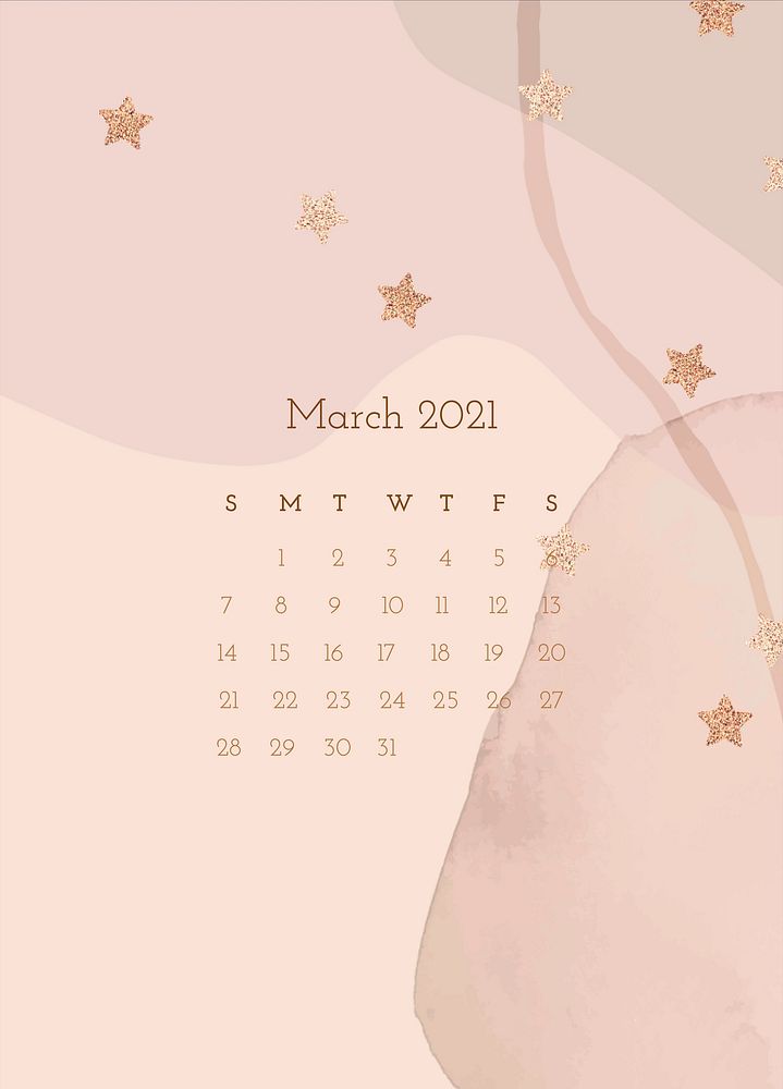 Calendar 2021 March editable template psd cute pattern background