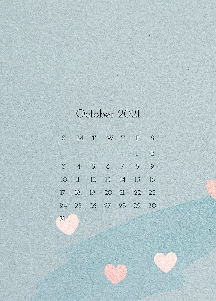 Calendar 2021 October printable with abstract watercolor background
