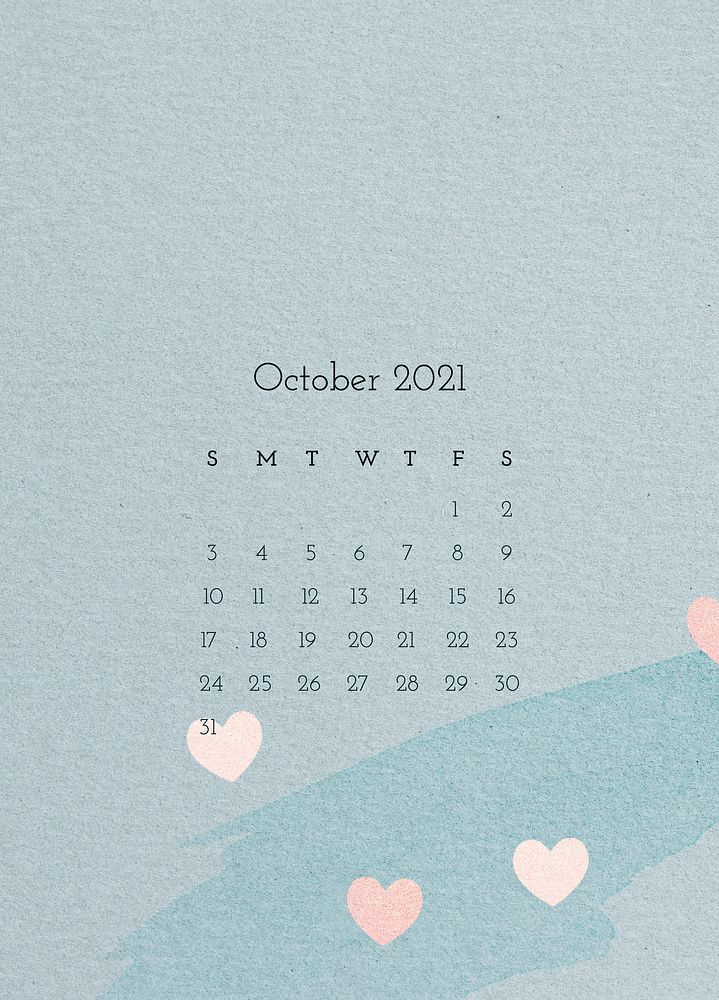 Calendar 2021 October editable template psd cute pattern background