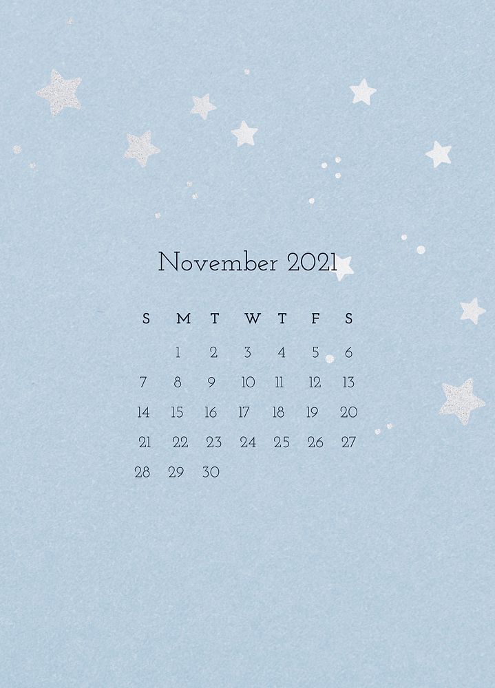 Calendar 2021 November editable template psd cute pattern background