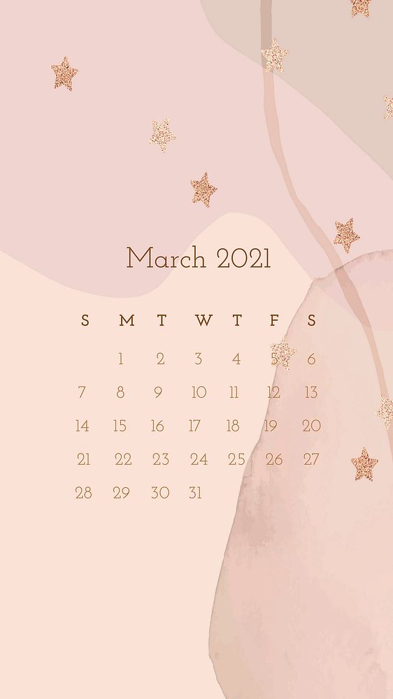 Calendar 2021 March editable template vector with abstract watercolor background