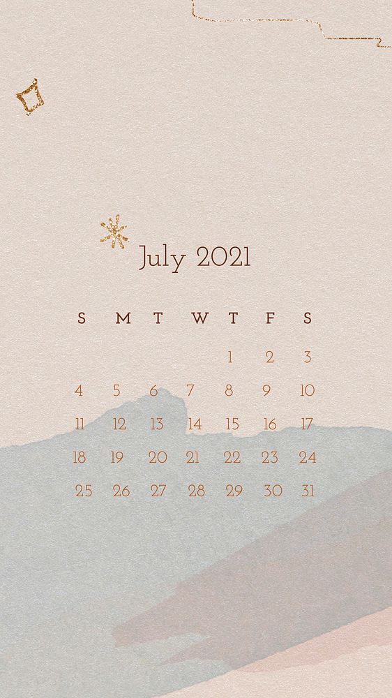 Calendar 2021 July editable template vector with abstract watercolor background