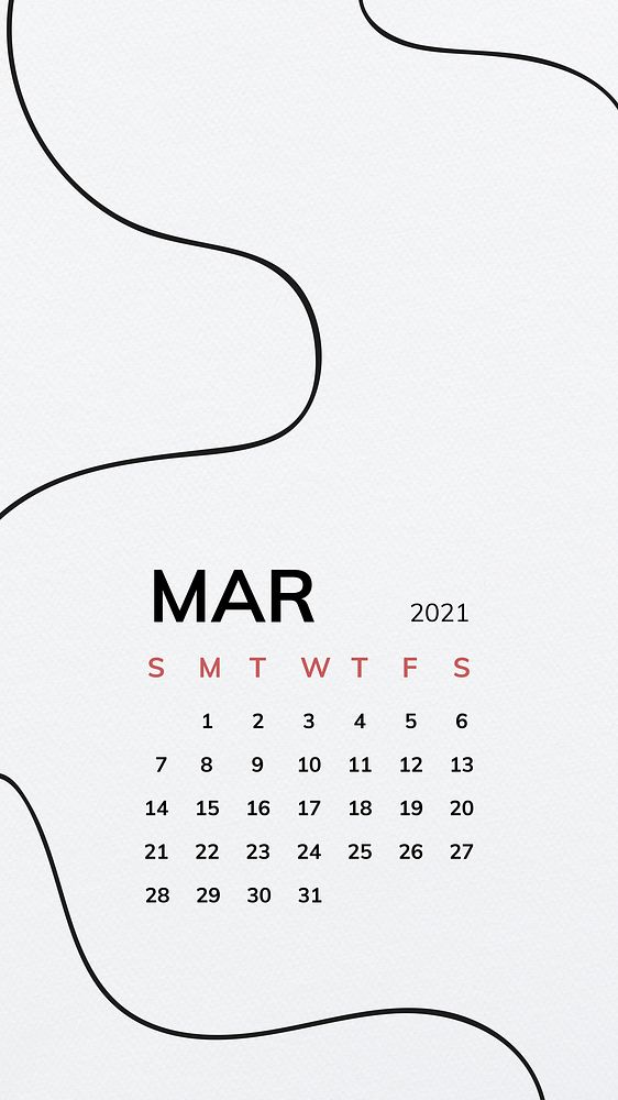 Calendar 2021 March printable with black line pattern background
