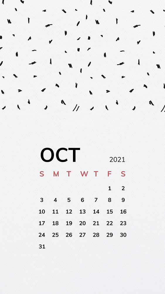 Calendar 2021 October printable template vector with black pattern lock screen background