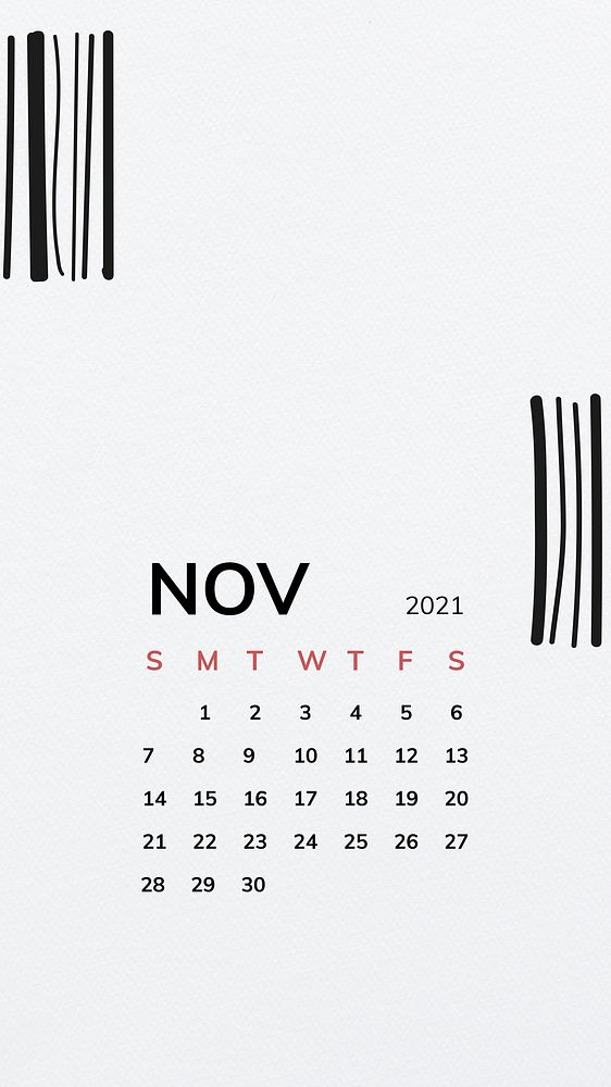 Calendar 2021 November printable with black line pattern background