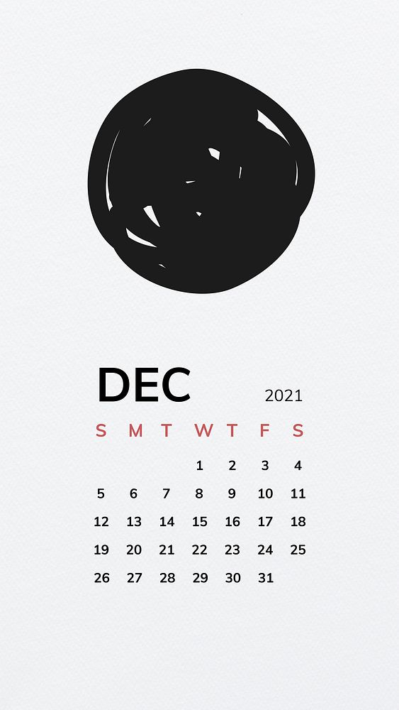 Calendar 2021 December printable with black line pattern background