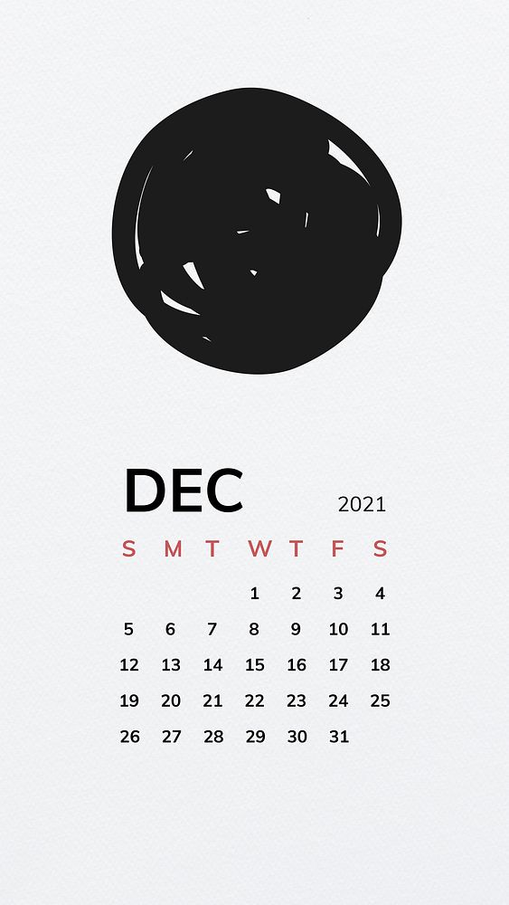 Calendar 2021 December printable template vector with black pattern
