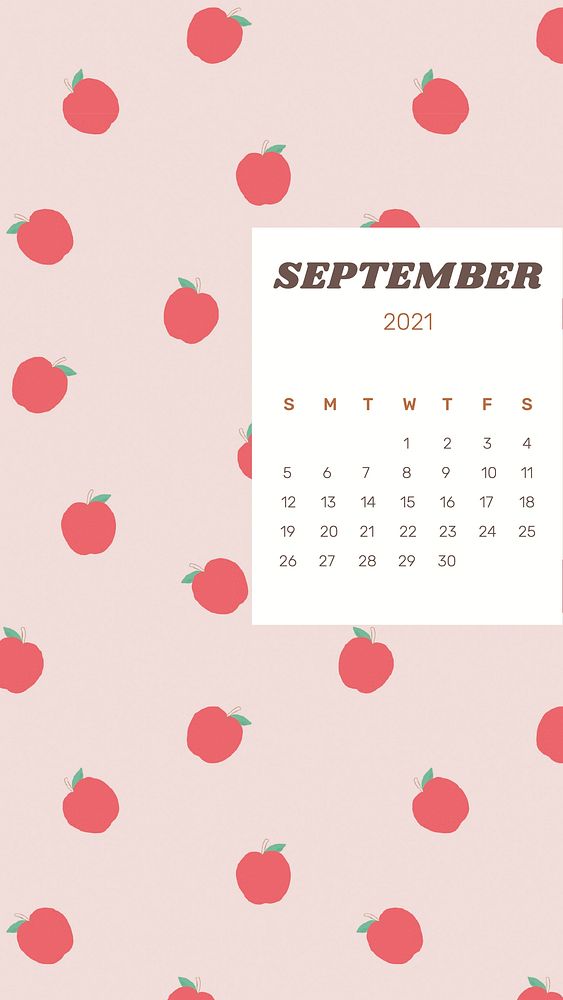 Calendar 2021 September printable vector template with cute fruit background