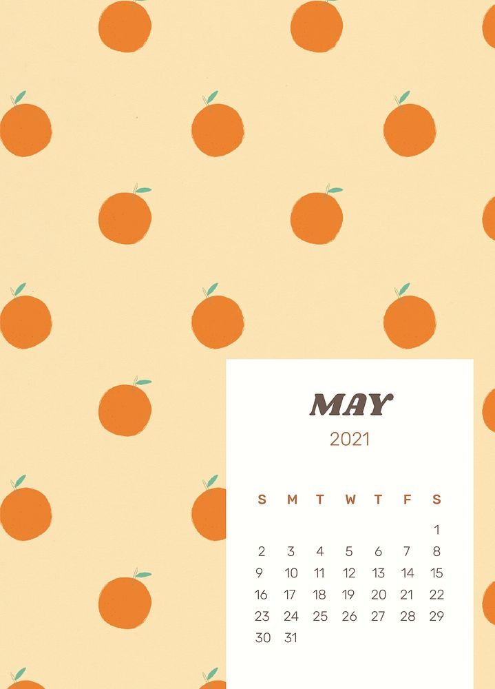 Calendar 2021 May printable psd template with cute orange background