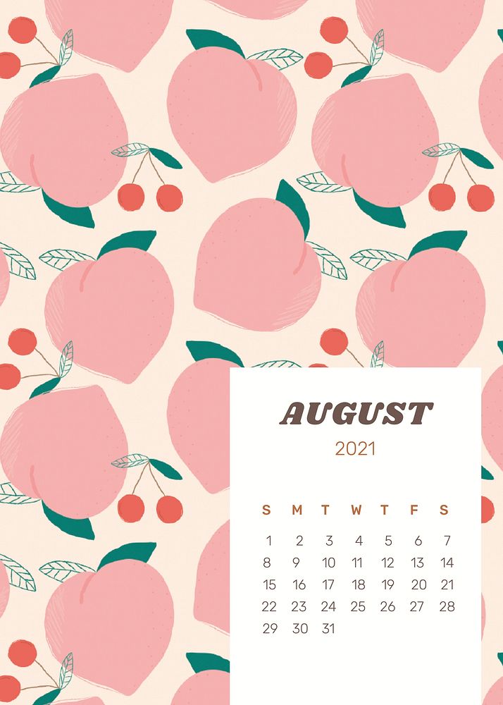 Calendar 2021 August poster with cute peach background