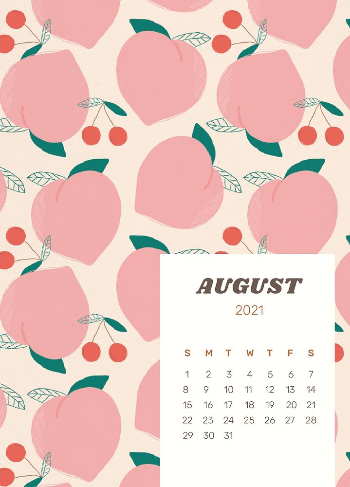 Calendar 2021 August editable poster template psd with cute pinky peach background