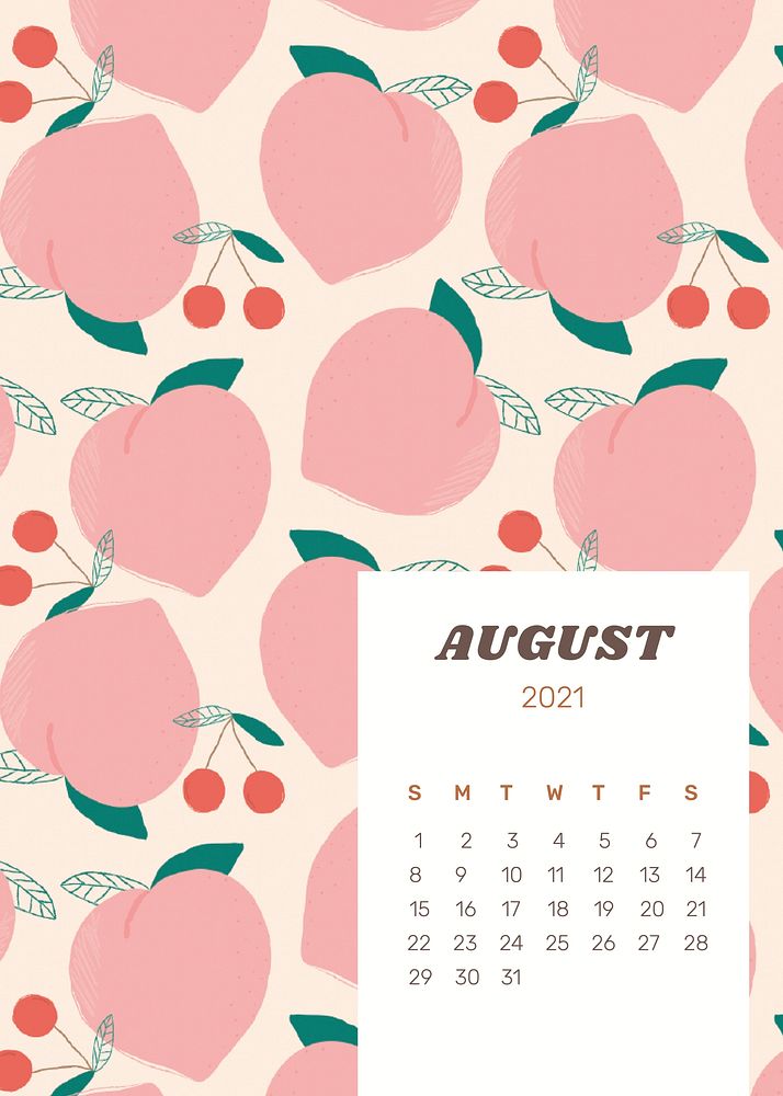 Calendar 2021 August editable poster template vector with cute peach background