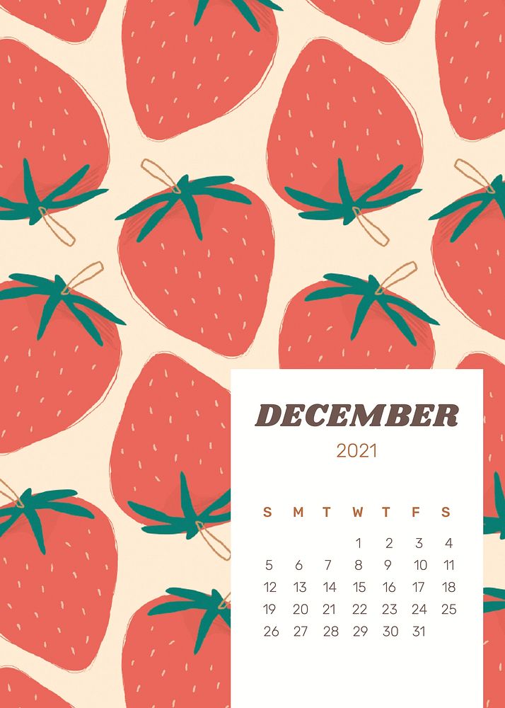 Calendar 2021 December printable with cute fruit background
