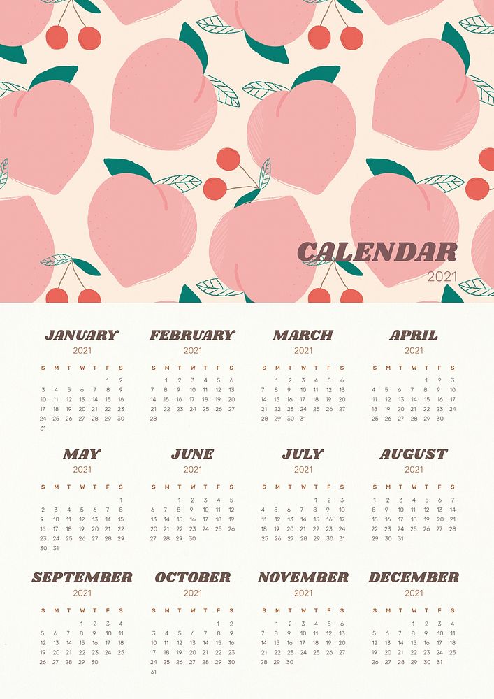 Calendar 2021 with a cute peach pattern