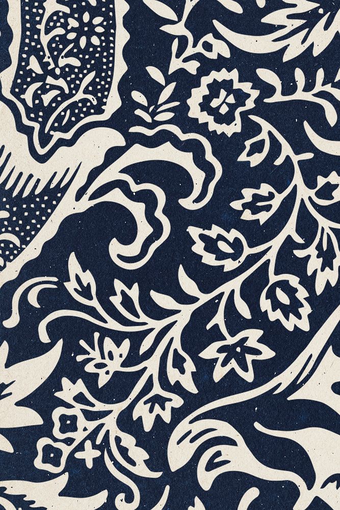 William Morris floral background psd indigo botanical pattern remix