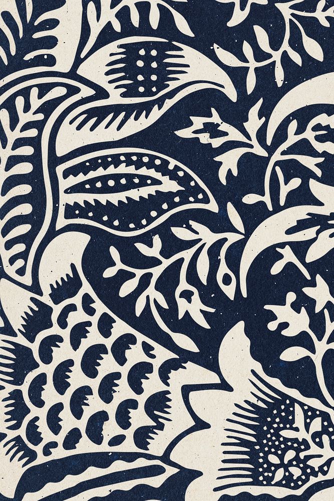 Indigo leafy pattern background psd remix artwork from William Morris