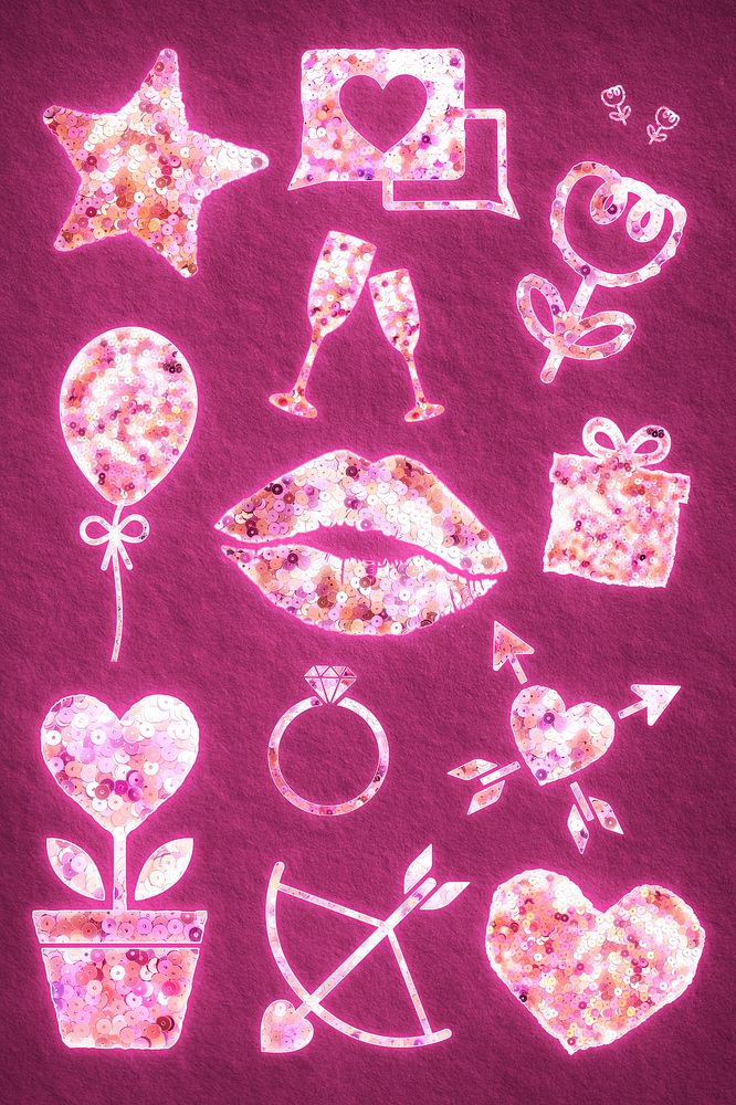Glittery pink sequin valentine&rsquo;s sticker psd set