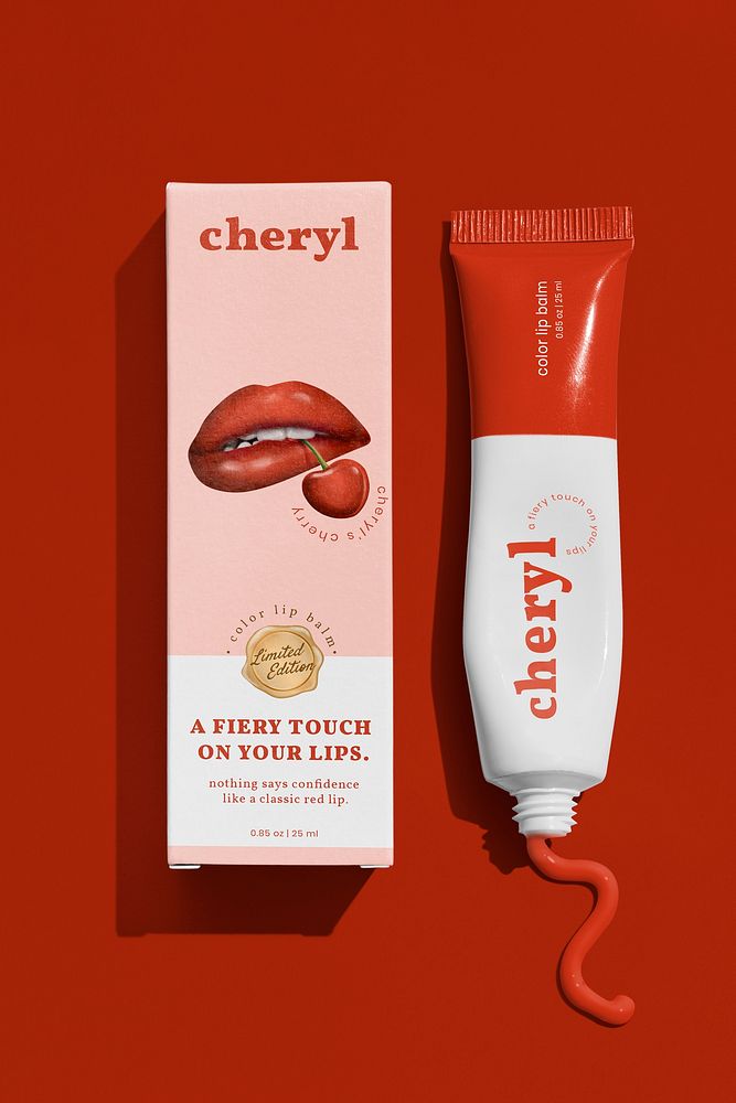 Red lipstick packaging mockup psd for cosmetic branding ad