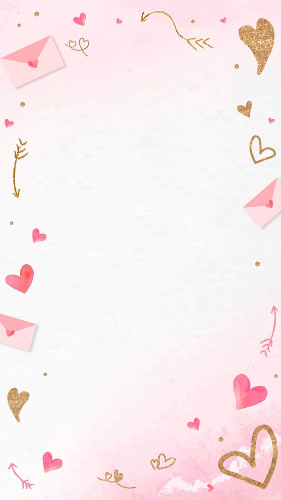Valentine&rsquo;s glittery heart frame pink background