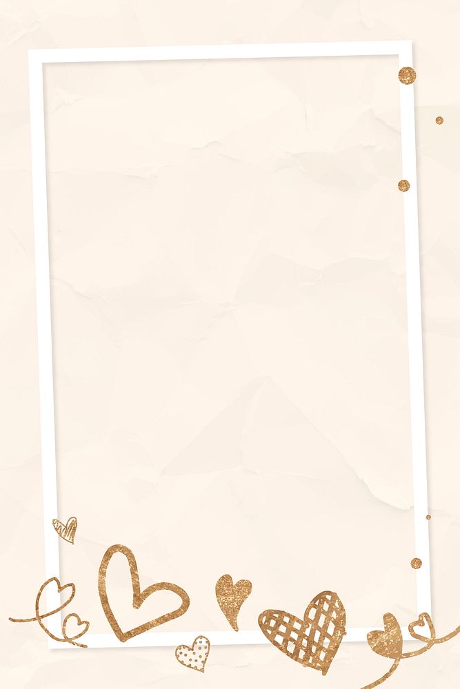 Valentine&rsquo;s gold heart frame psd beige crumpled background