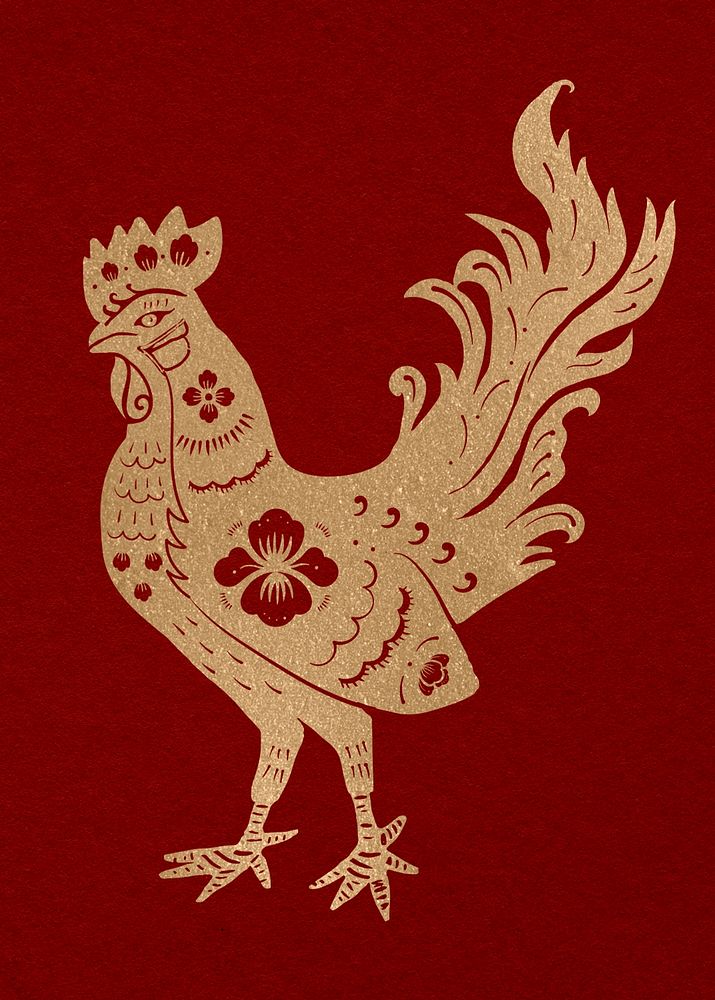 Rooster year gold psd traditional Chinese zodiac sign illustration