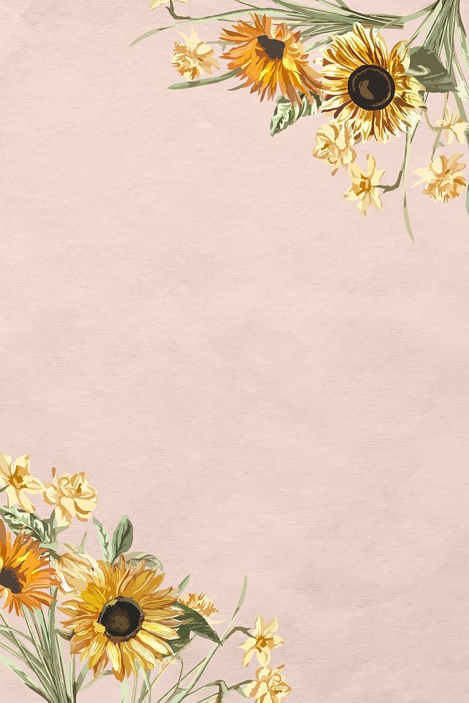 Floral border vector with watercolor sunflower on pink background