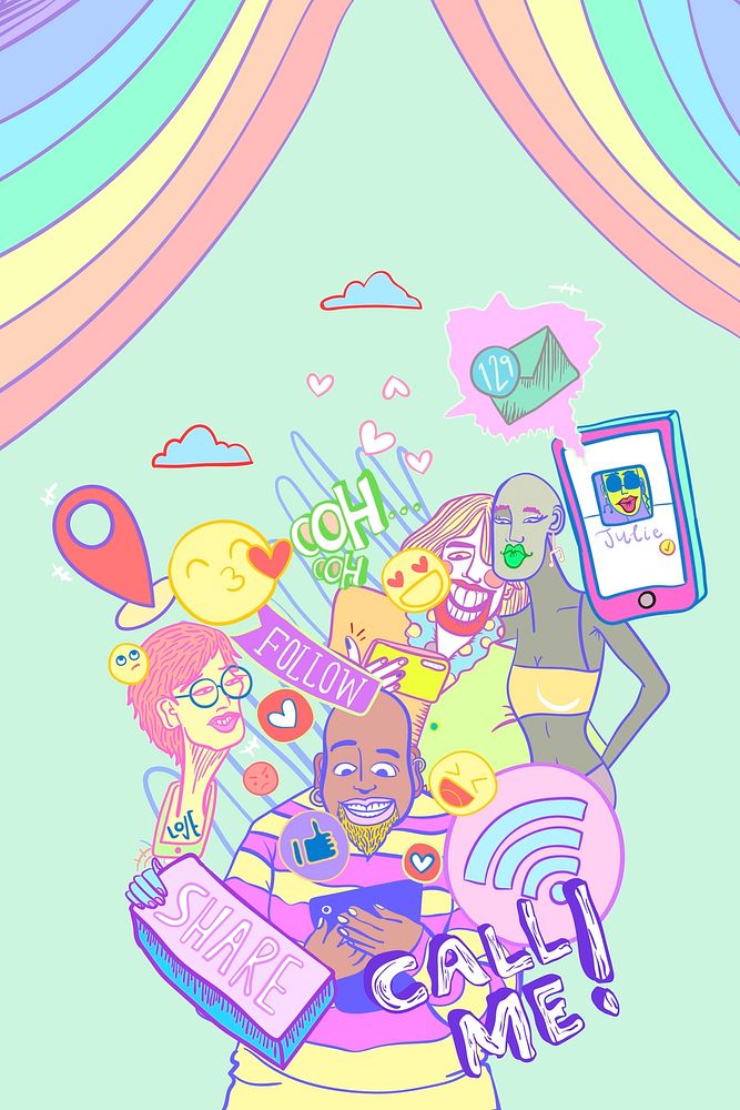Colorful social media doodle illustration LGBTQ pride month campaign