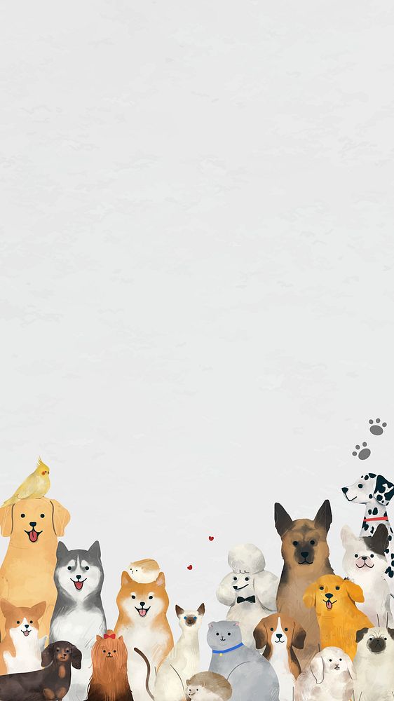 Animal background psd with cute pets illustration