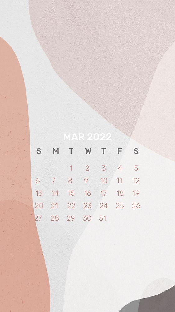Aesthetic 2022 March calendar, printable monthly planner iPhone wallpaper