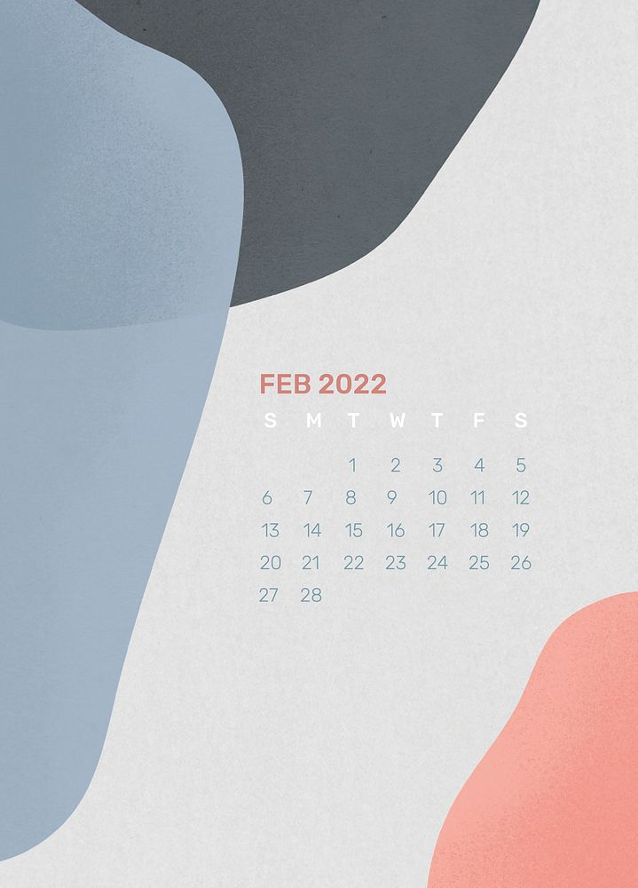 Abstract February 2022 calendar template, editable monthly planner psd