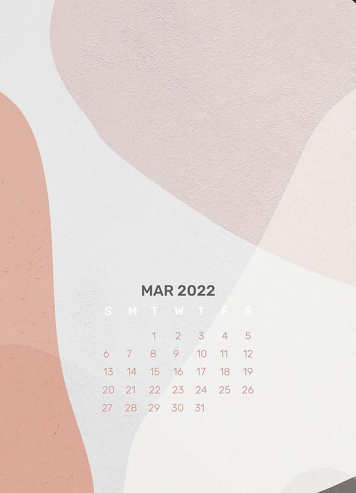 Pink 2022 March calendar, aesthetic monthly planner