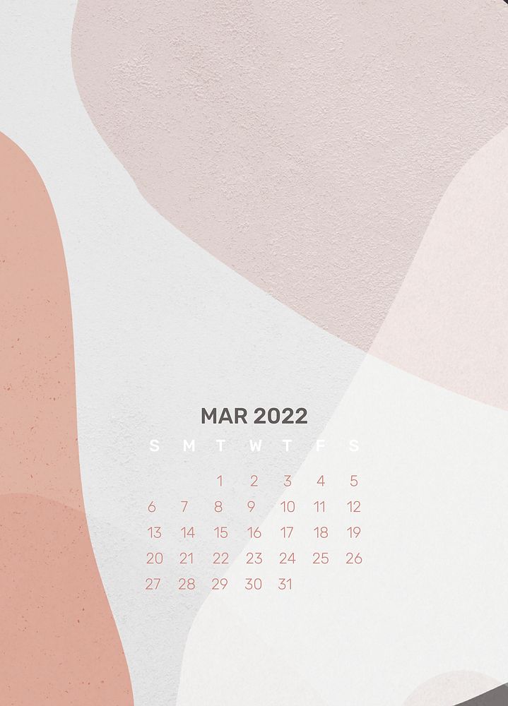 Aesthetic 2022 March calendar template, monthly planner psd