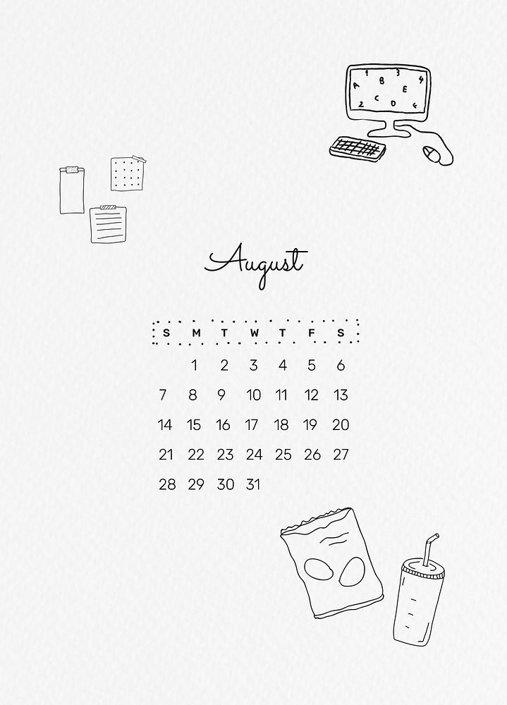 2022 August calendar template, monthly planner printable psd 
