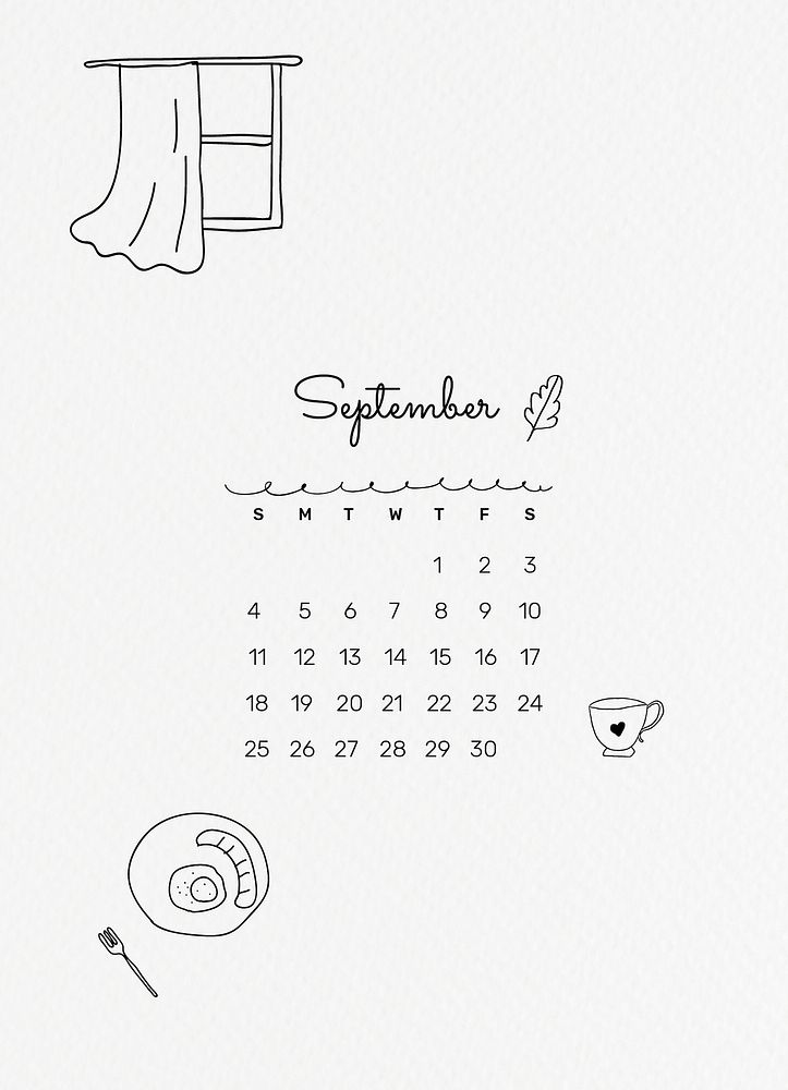 Doodle 2022 September calendar, printable monthly planner